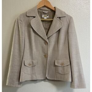 Talbots Petites Blazer Womens Size 8P Beige Italian Fabric Viscose Cotton Career